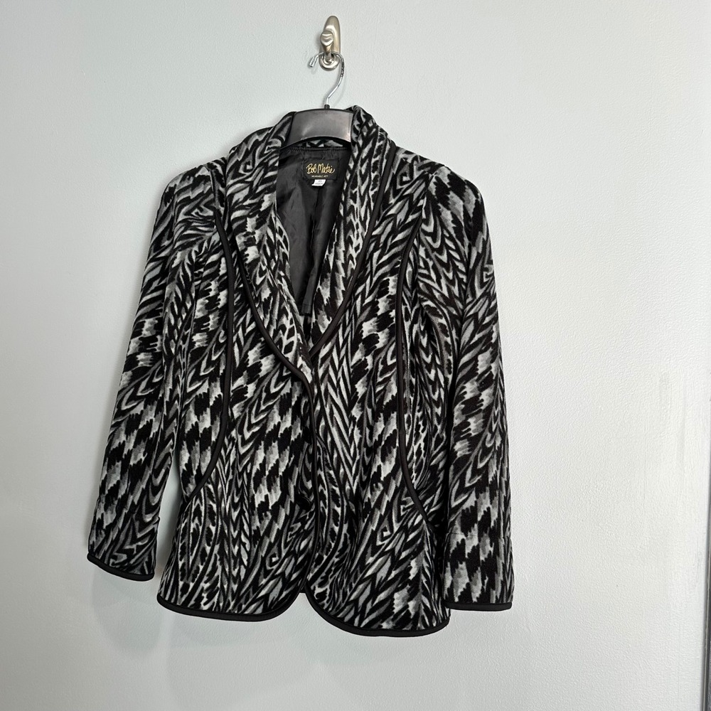Bob Mackie Wearable Art Abstract Animal Print‎ Blazer Jacket XS Black White